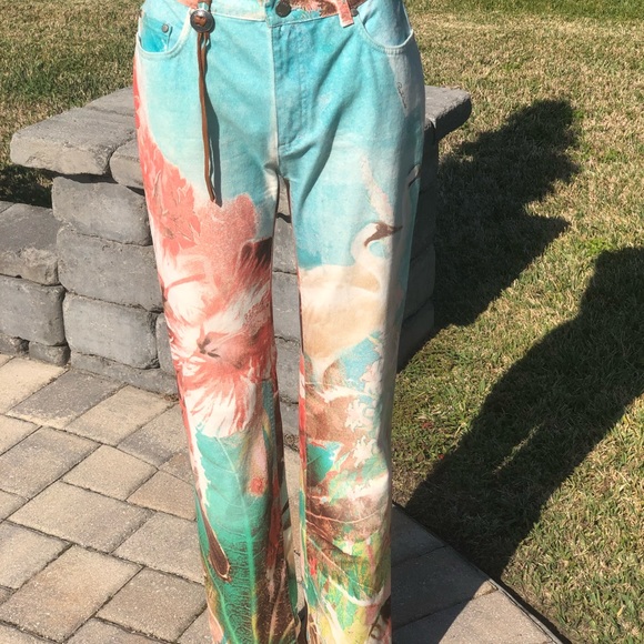 Roberto Cavalli Pants - Roberto Cavalli floral jean pants size medium